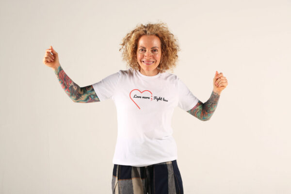 Sofia Wellman - Love More Fight Less Heart Semicolon Shirt